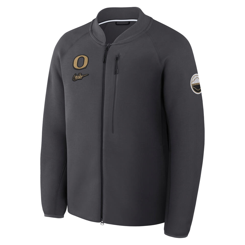 Classic Oregon O, Nike, Grey, Full Zip, Cotton Blend, Men, Unisex, Tech Fleece, 2025, Sweatshirt, 945818